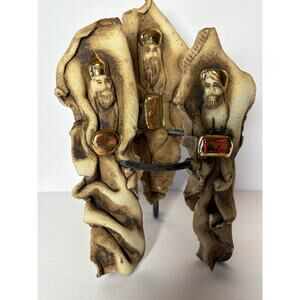 Handmade 3 Wiseman Clay Sculpting Texturized Gold Accents Ring Stand